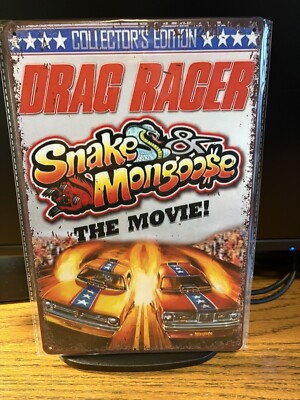 VINTAGE SNAKE & MONGOOSE DRAG RACERS METAL SIGN 8X12  NIP FOR SHOP-MAN-CAVE