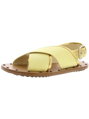

Женские кожаные сандалии с ремешком на пятке MARNI Topaz Yellow Satin Samsy с круглым носком, Желтый, 80050424SAMSY13