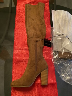 NEW Women s Forever 21 Faux Suede Knee High Boots Tan eBay