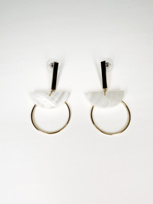 Gold Post Shell Half Moon Circle Geometric Dangle Earrings