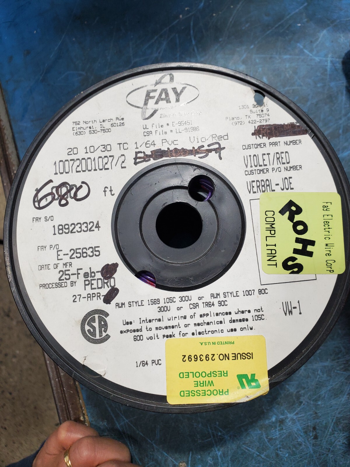 Striped Wire 20 AWG Gauge 650FT Car Boat Marine Tinned Copper Violet/Red