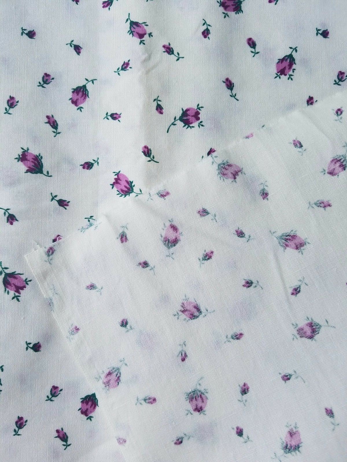 Vintage 1960's Petite PURPLE Violet Rose Buds Light Weight Chic FABRIC ~ 2 yds