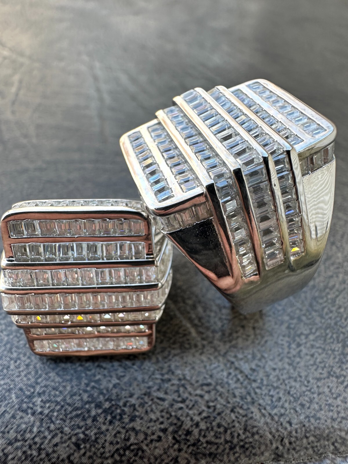 Pre-owned Pinky Moissanite Baguette Ring Real 925 Silver Iced Hip Hop  Pass Diamond Tester