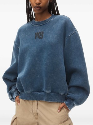 Pre-owned Alexander Wang T By  - Women Essential Terry Crew W/ Puff Paint Logo Sweatshirt In 424a Acid Black Ice
