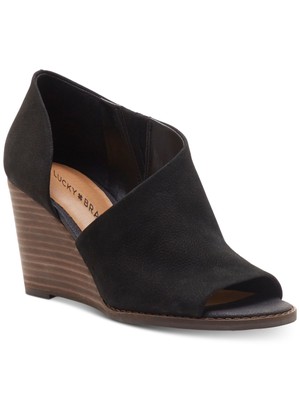 

LUCKY BRAND Женские черные кожаные сандалии на танкетке Dorsay Jaxy без шнуровки 5,5 м, Черный, LK-JAXY