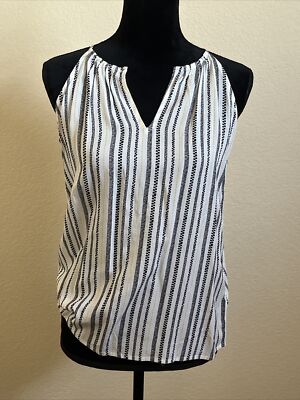 Old Navy Top Shirt, White with Black & Yellow Stripes, Sleeveless, Women XS NWT