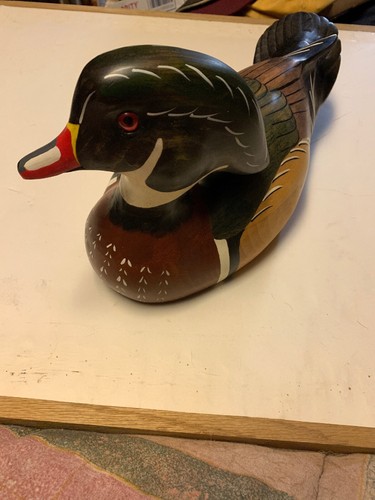 DRAKE WOOD DUCK WOOD-CARVED DECOY!