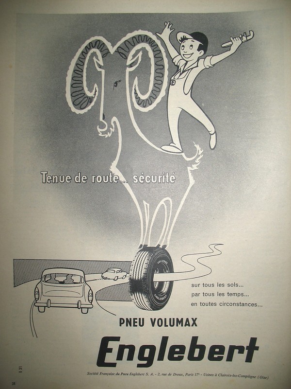 Publicite De Presse Englebert Pneu Volumax Esecurite Belier French Ad 1958