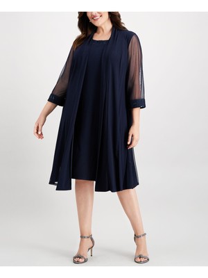 

R-M RICHARDS Женская Темно-синяя Украшенная Куртка с Рукавом 3/4 Plus, Navy, 3221W