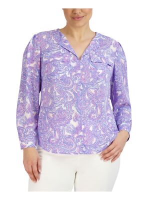 

JONES NEW YORK Женский белый пуловер с изогнутым подолом, блузка с разрезом и длинными рукавами, плюс