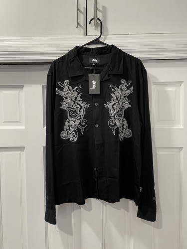 Stussy Embroidered Dragons Button Up Size Large Brand New
