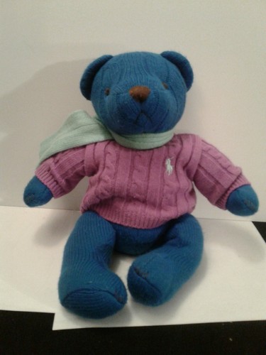 2004 Ralph Lauren Polo Blue Teddy Bear Plush Purple Sweater Green Scarf 15
