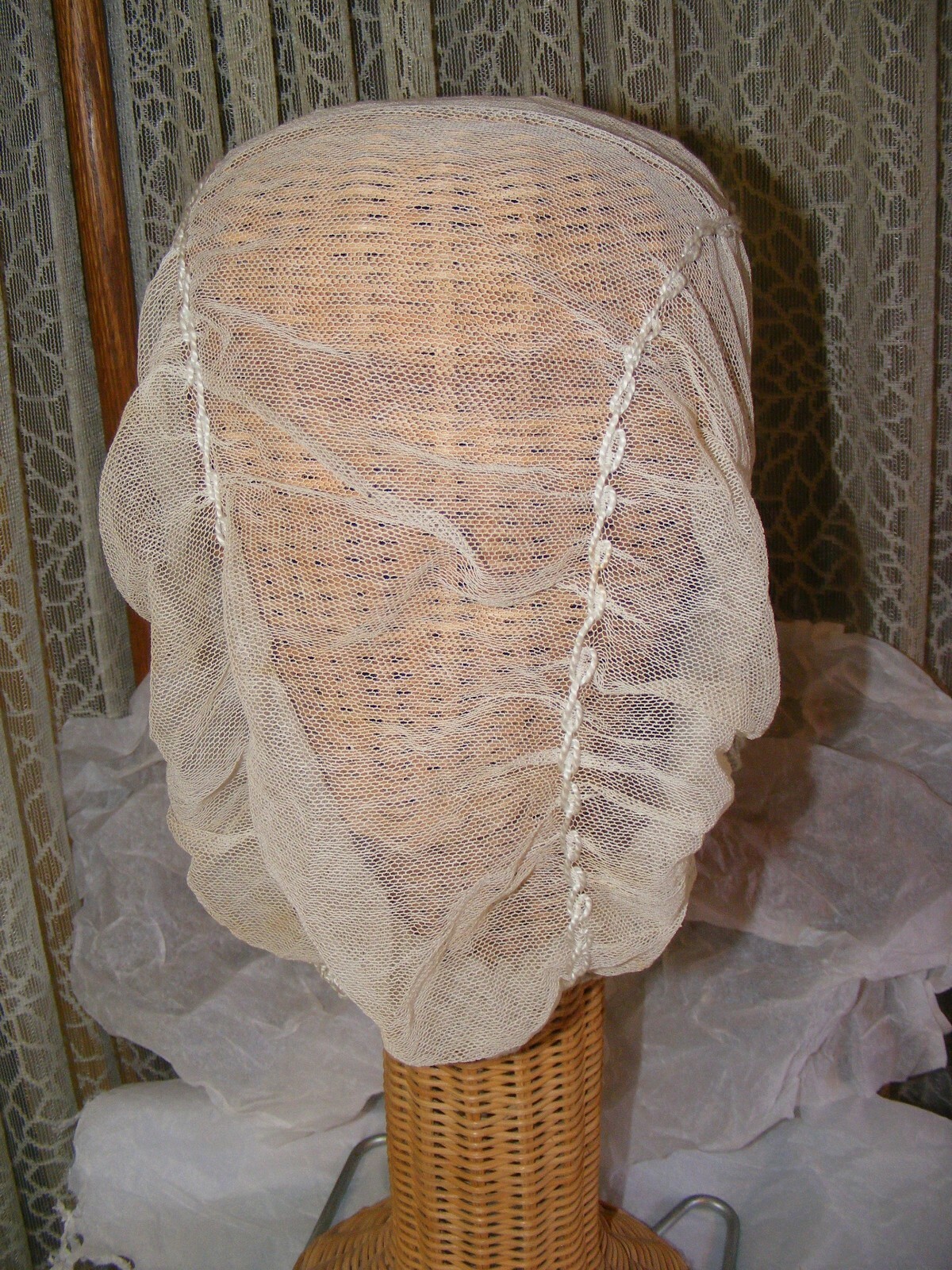 1920S FLAPPER BOUDOIR CAP SLEEPING HAT NET LACE HAT VINTAGE FLAPPER FASHIONS M