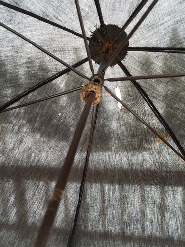 Antique vintage square Handle Umbrella parasol silver tone diamond outlay hng