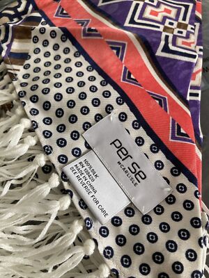 Per Se By CARLISLE 100% Silk Fringe Neck  Scarf NWOT Snap Button Corner Closure