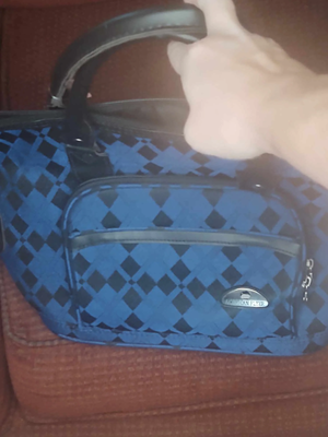 American Flyer Blue and Black Argyle Carry-on Bag
