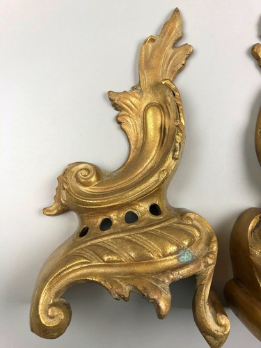 Pair Ornate French Reproduction Furniture Accent Hardware Trim Brass Pediments
