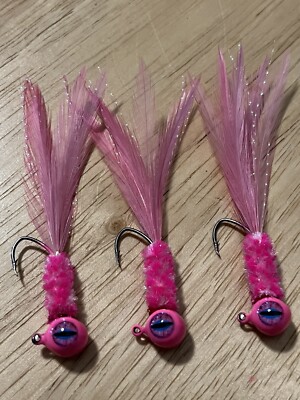 Three hand tied 1/8 crappie jigs 