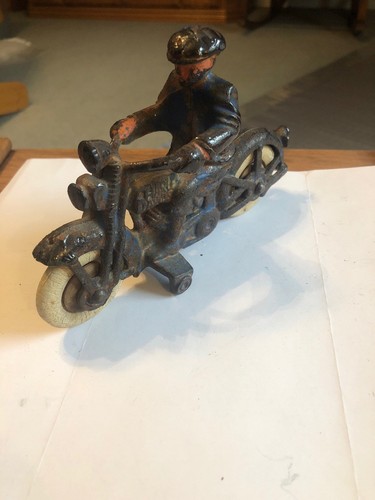 Authentic 1930s Hubley Harley Davidson Cast Iron Civilian Motorcycle dark blue