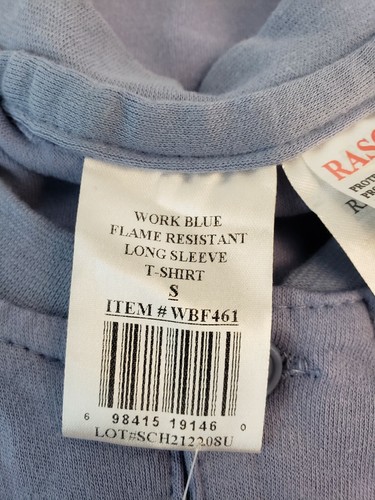 Brand New! Rasco FR Flame Resistant Long Sleeve T-Shirt Size Small.  Work Blue