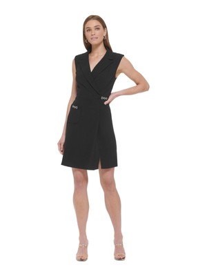 DKNY Womens Black Notch Collar Hardware Accents Sleeveless Short Dress 12