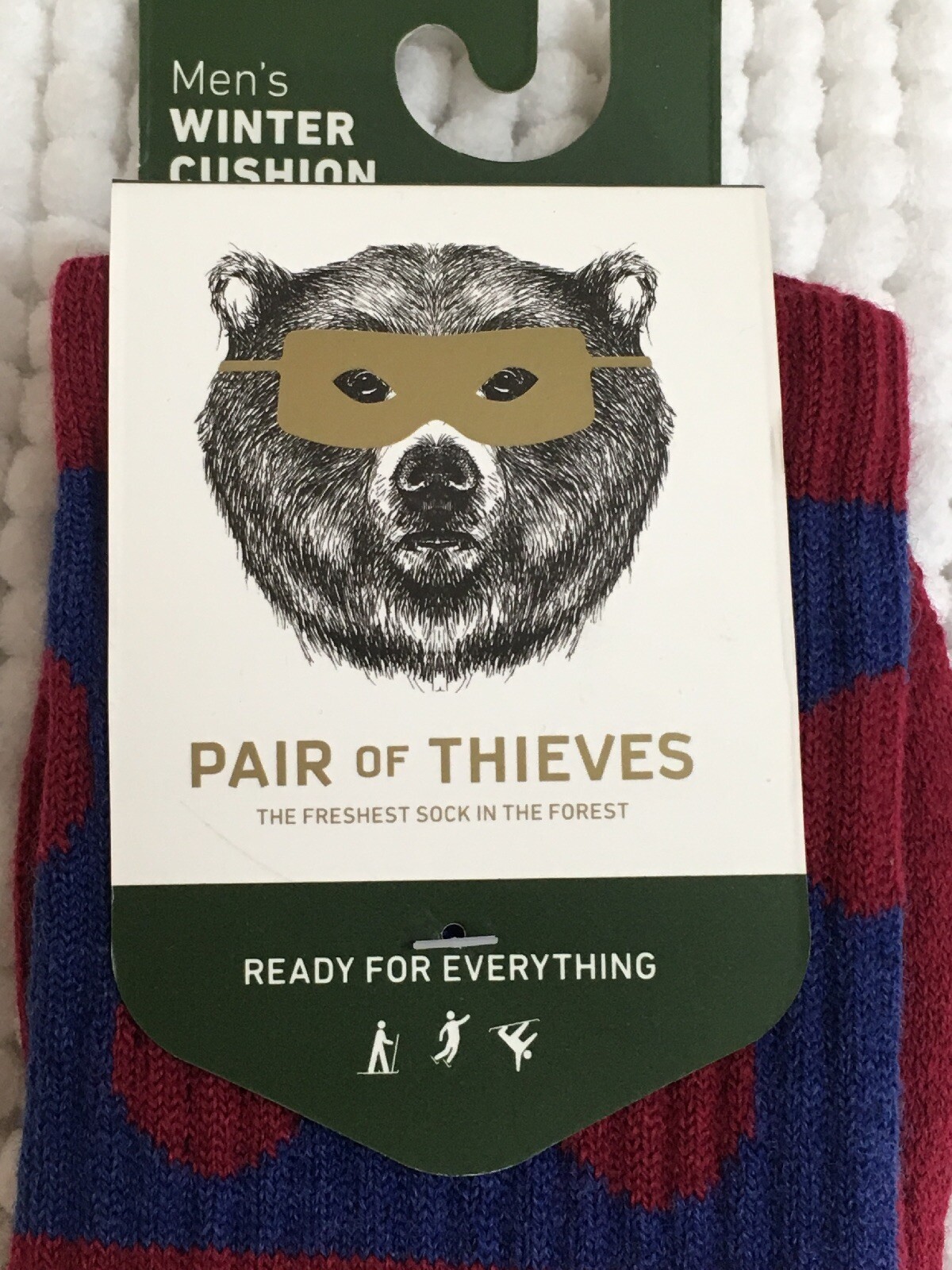 PAIR OF THIEVES Sz 8-12 mens socks crew blue red wool winter cushion NWT b15