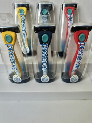 Brand New,  PRESERVE, Colorful 6PCs,- Razor Shave 5 System Mens Razors, RECYCLED