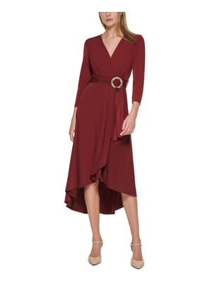 

CALVIN KLEIN Женское плиссированное платье миди с запахом и рукавами 3/4, Maroon