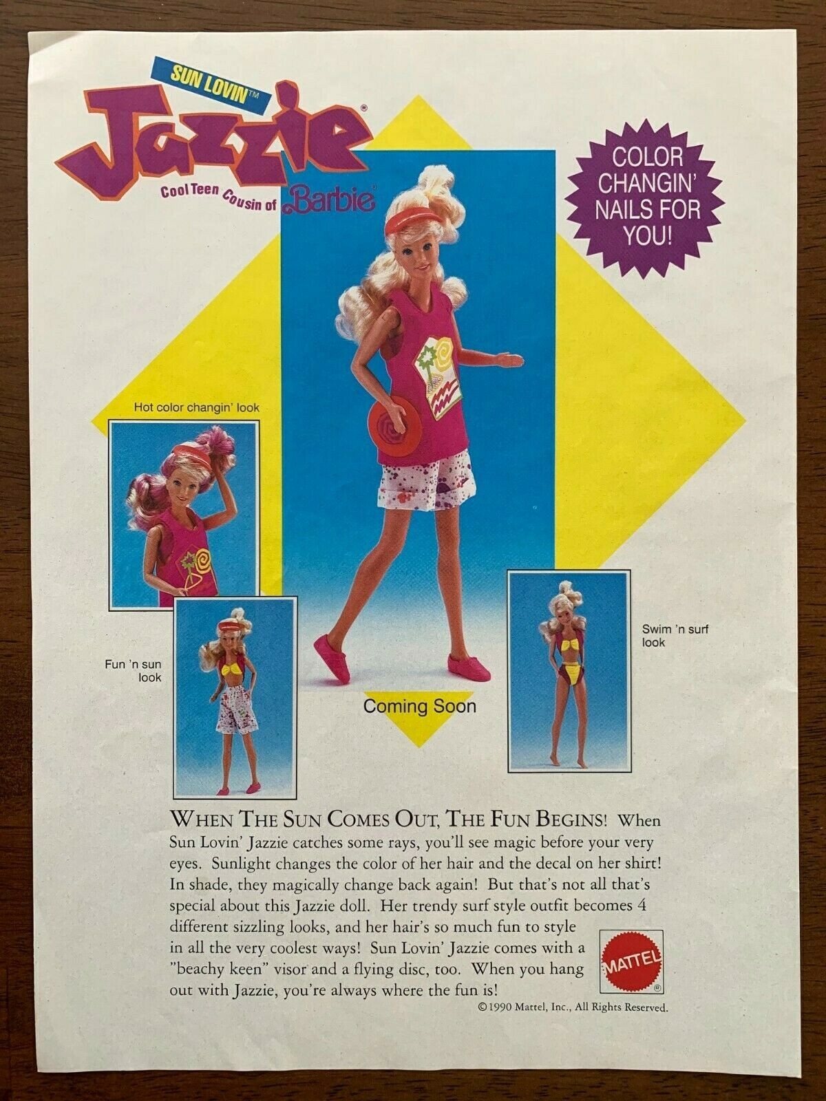 1991 Mattel Barbie Jazzie Vintage Toy Doll Print Ad Poster 90s Retro Pop Decor eBay
