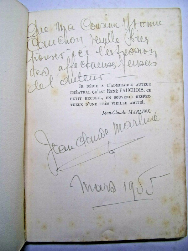 Envoi Autographe Jean-Claude Marline. Flammes Dans Mon Coeur.