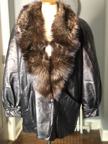J Percy Marvin Richards Brown Leather Coat Red Fox Fur