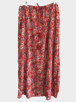 Chances R Womens Size  1X Casual Maxi Long Skirt Elastic Waist Rust Pink Green