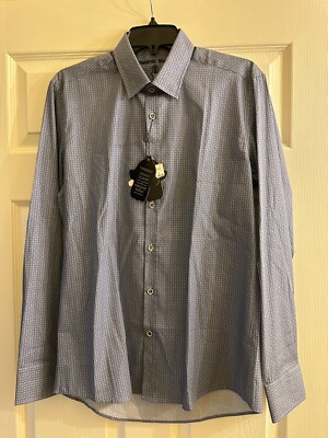 NWT  Luchiano Visconti Black Blue Gold Button Down Shirt Medium $155