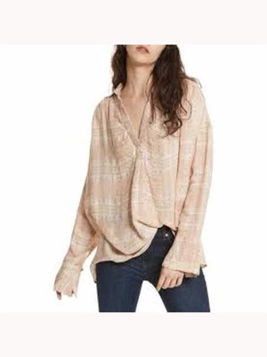 

Женский коралловый топ с блестками в тонкую полоску и V-образным вырезом FREE PEOPLE Размер, Коралл