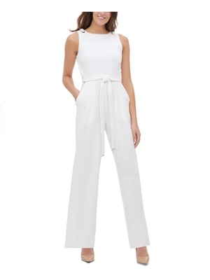 

TOMMY HILFIGER Женский комбинезон с широкими штанинами цвета слоновой кости без рукавов и круглым вырезом, Цвет слоновой кости