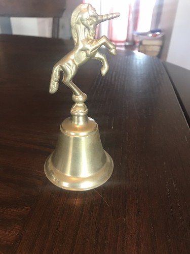 Vintage Rearing Unicorn Brass Bell Handheld Dinner Servant Mid-Century HAND BELL