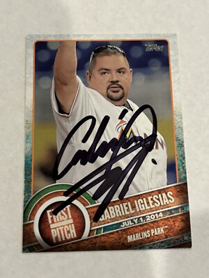 Gabriel  Fluffy  Iglesias Topps 2015 First Pitch Signed Card Marlins Comedian 