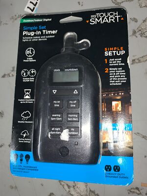 my Touch Smart Simple Set Plug-In Dual Digital Outdoor Timer +2 Grounded Outlets