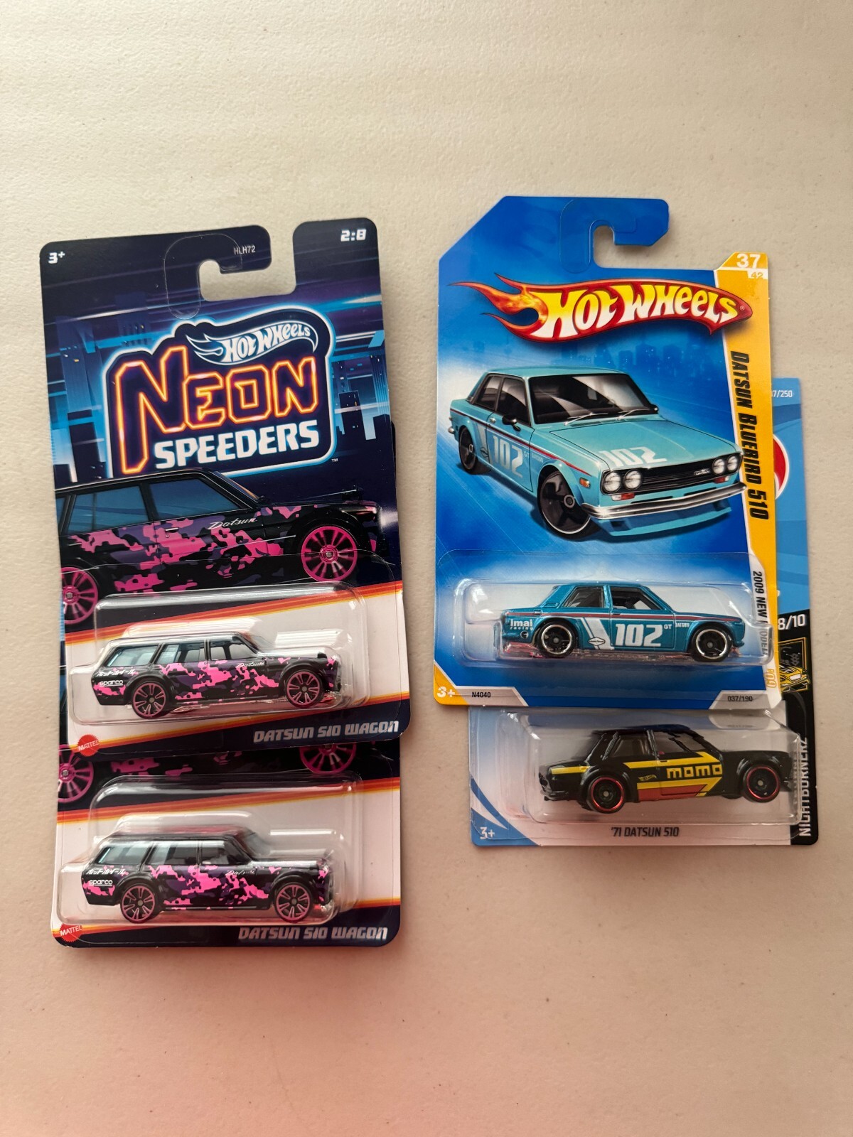 Hot Wheels Lot 4x Datsun 510 Wagon Neon Speeders / New