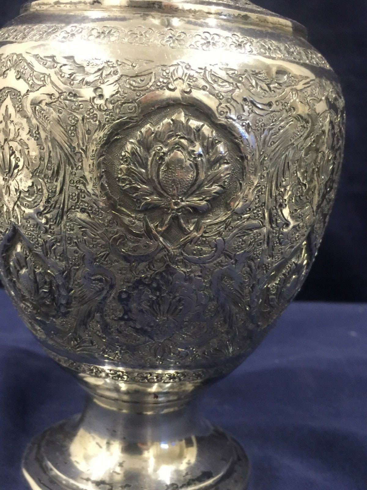 Magnificent Solid Silver Islamic Qagar Middle Eastern  Persian vase  /  Ewer