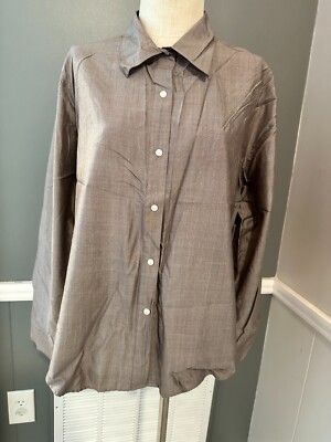 NEW Jessica Holbrook Plus Size 1X Taupe/Brown/Gray Silk Blouse Button Front
