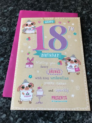  Pug Dog Puppy Cute Pug Princess 18TH BIRTHDAY Large Letter Greeting Card 