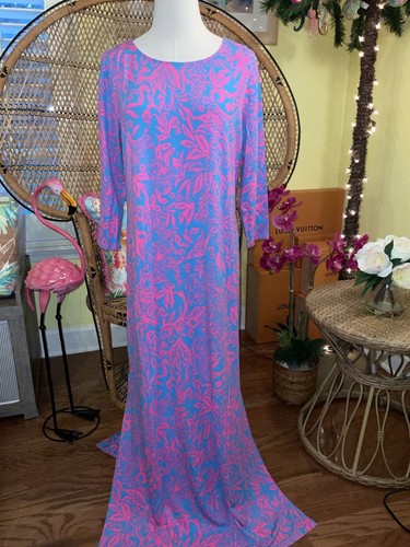 Pre-owned Lilly Pulitzer Morgann Maxi Aura Pink Leaf An Impression Size Xl In Multicolor