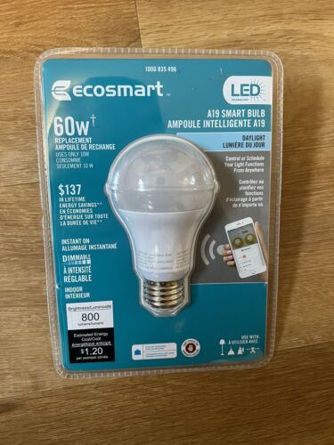 Ecosmart LED A19 Light bulb, 60w Equivalent (Daylight) Smart