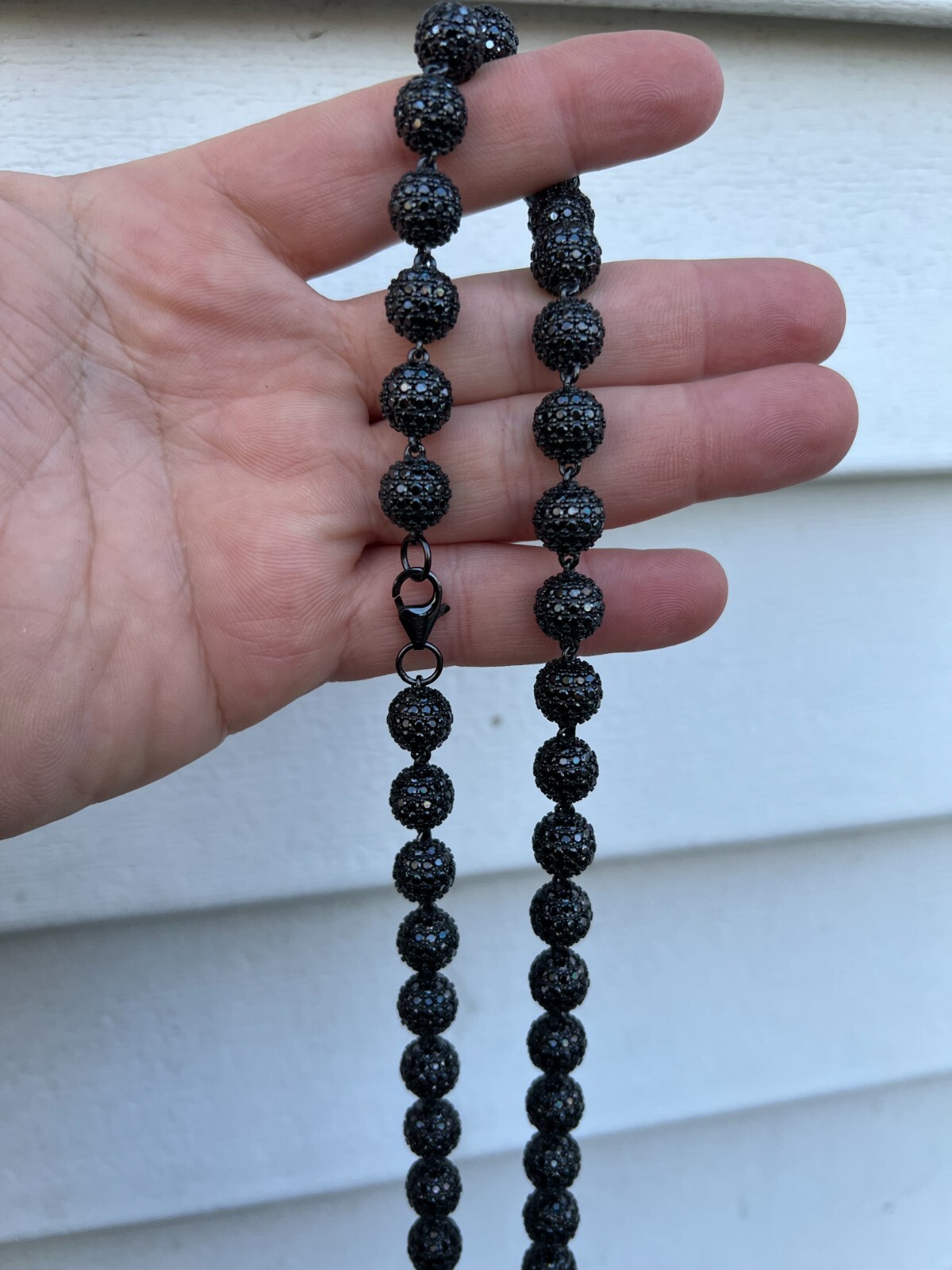 Pre-owned Harlembling Black Moissanite Ball Chain - Black Rhodium Over 925 Silver - Shambala Necklace