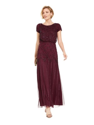 

ADRIANNA PAPELL Женское пурпурное вечернее платье-блузон с короткими рукавами в полный рост, Фиолетовый