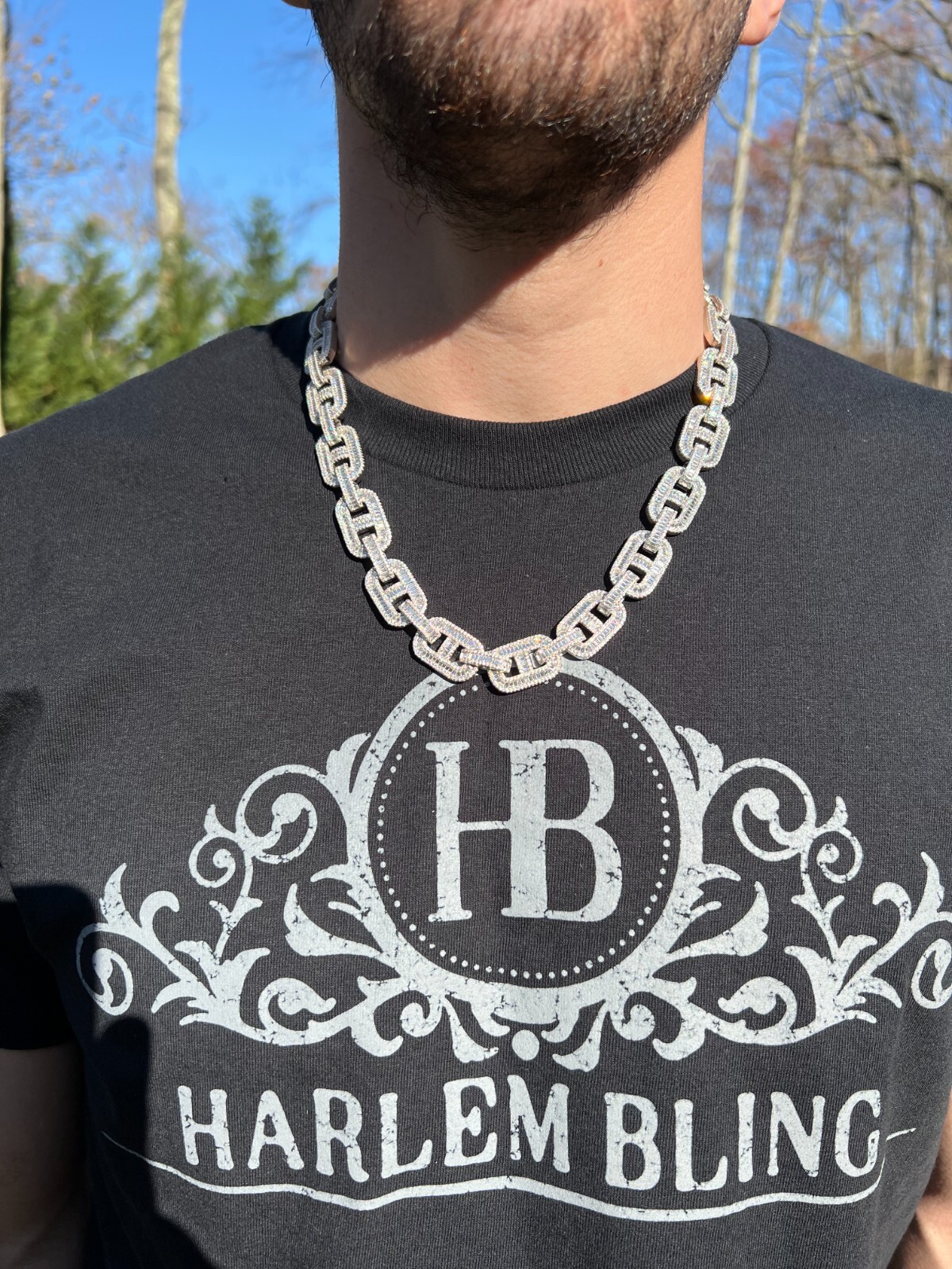 Pre-owned Silver Baguette Moissanite Solid 925  Gucci Link Chain Necklace Pass Diamond Test