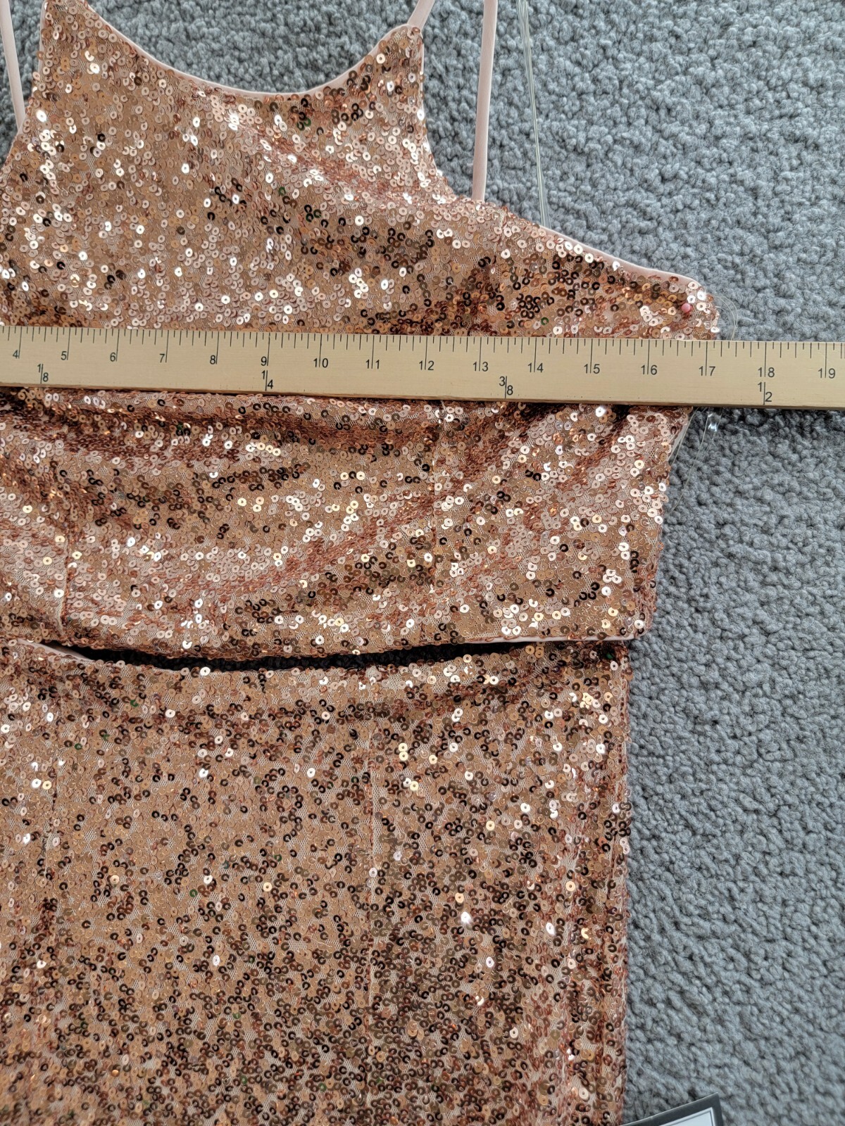 Emerald Sundae 2-Pc. Sequined Halter Dress Juniors L Rose Gold Back Zip Closure - Picture 5 of 18