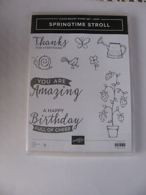 Stampin Up SPRINGTIME STROLL Clear Mount Stamp Set Sentiments NIP