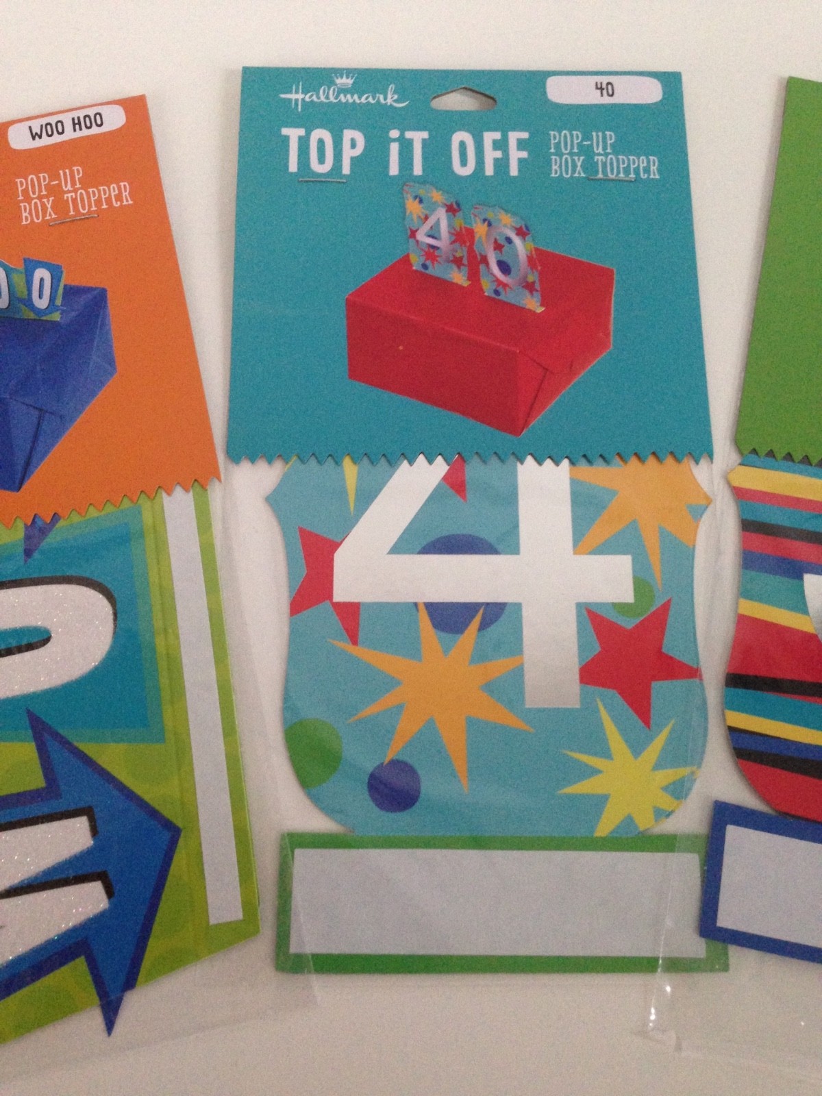 Lot of 3 Hallmark POP-UP Gift Box Topper WOO HOO, 40, 50 Trim Wrap Birthday